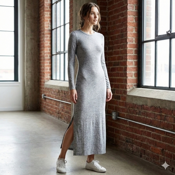 Wilfred Dresses & Skirts - Wilfred Free Women’s Neutral Minimalist Grey Long Sleeve Midi Dress – Size Small